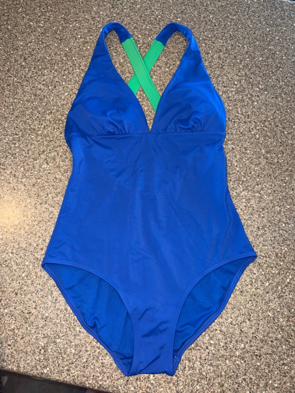 Boden Royal Blue Swimsuit with Green Crisscross Straps